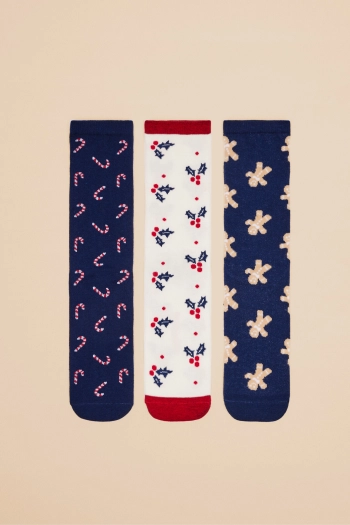 Набір з 3 пар бавовняних шкарпеток з різдвяними принтами