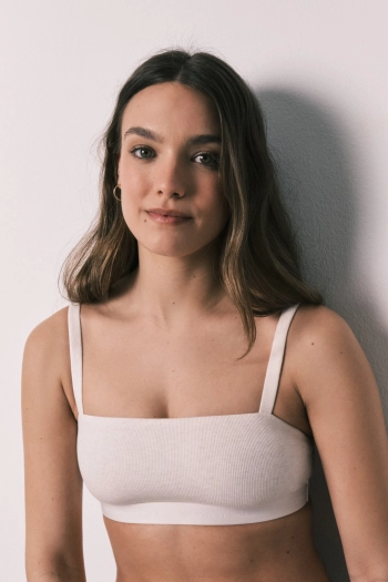 Бежевый хлопковый бюстгальтер-топ в рубчик