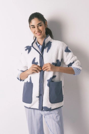 Короткий білий халат з принтом пташок