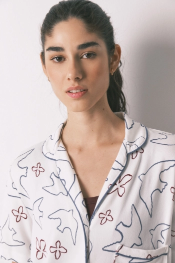 Піжама зі бавовни, біла з принтом птахів