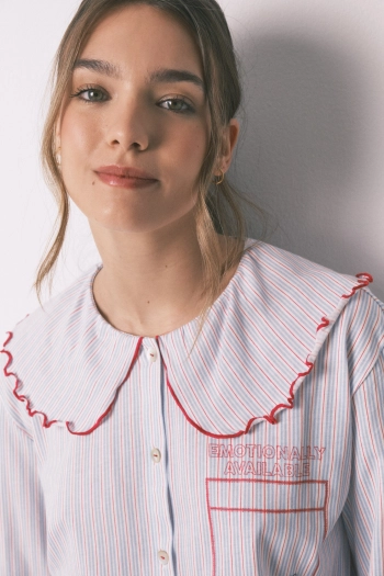 Довга бавовняна піжама з комірцем