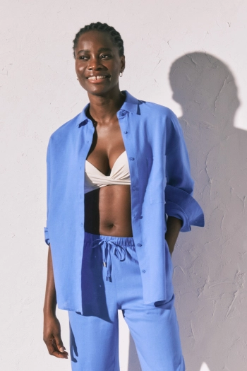 Рубашка длинная льняная синяя