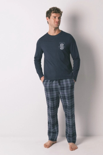 Довга чоловіча бавовняна піжама в клітинку