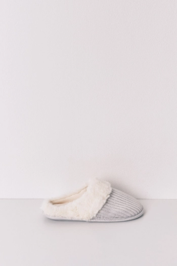 Домашние тапочки серые с люрексом в рубчик