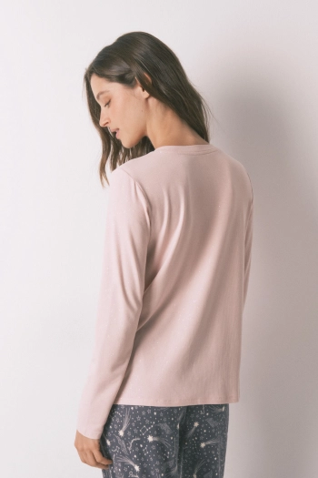 Розовый лонгслив в рубчик с люрексом