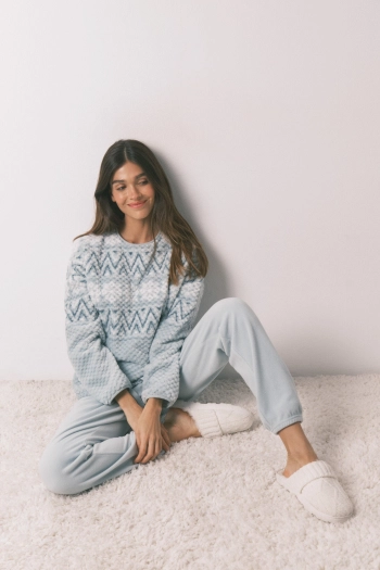 Зелена флісова піжама з орнаментом