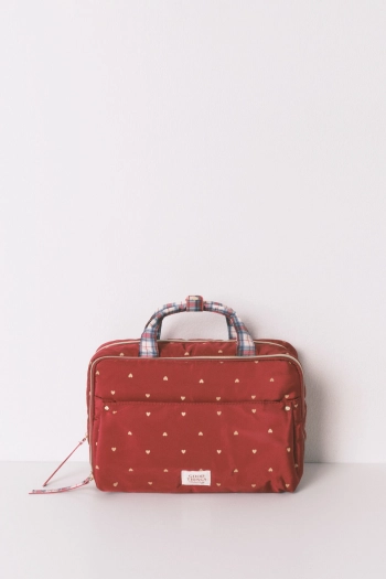 Велика червона нейлонова косметичка з принтом у вигляді сердець