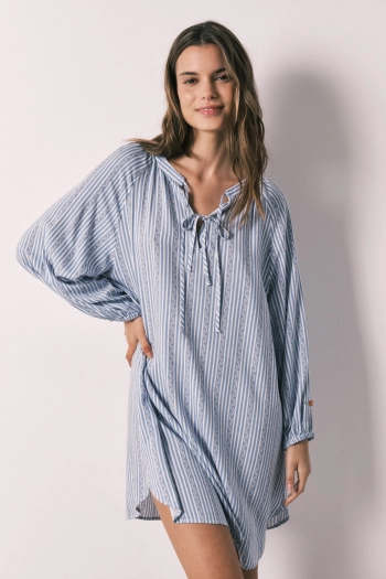 Ночная рубашка короткая вискозная в полоску синяя