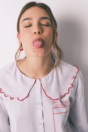 Довга бавовняна піжама з комірцем