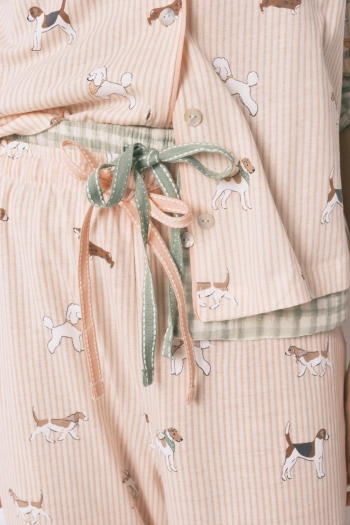 Длинная пижама из хлопка с принтом полосок и собачек