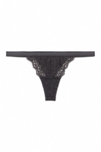 Чорні трусики-танга з блискучого мережива