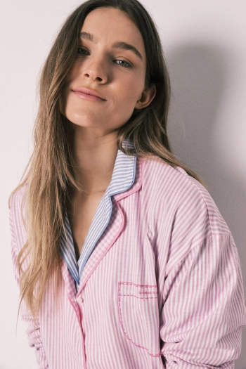 Довга піжама сорочкового типу у рожеву смужку