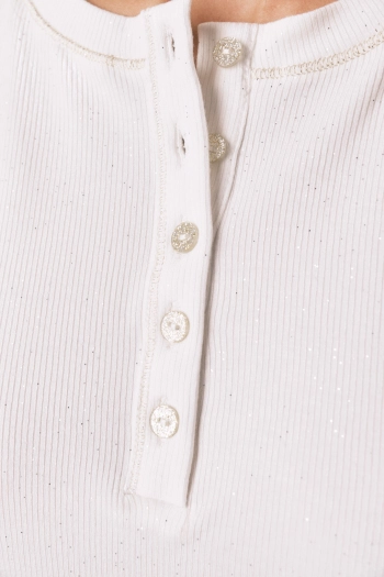 Біла футболка в рубчик із люрексом
