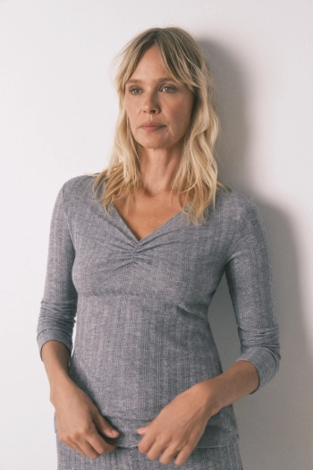 Длинная пижама из трикотажа серая