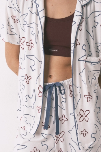 Піжама зі бавовни, біла з принтом птахів