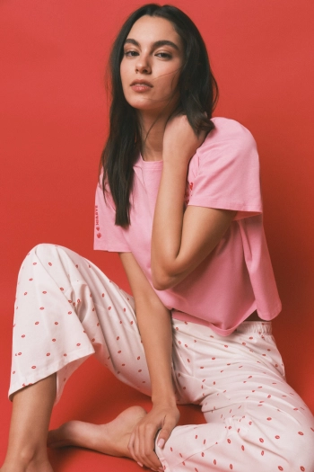 Длинная хлопковая  пижама с принтом