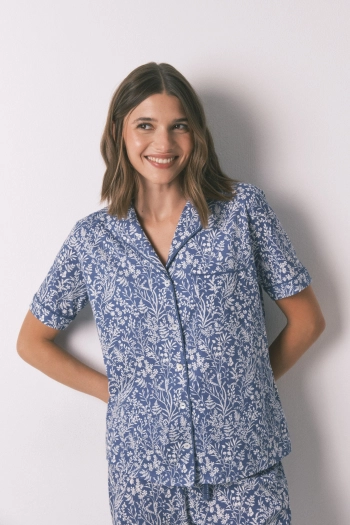 Синя бавовняна піжама з квітами