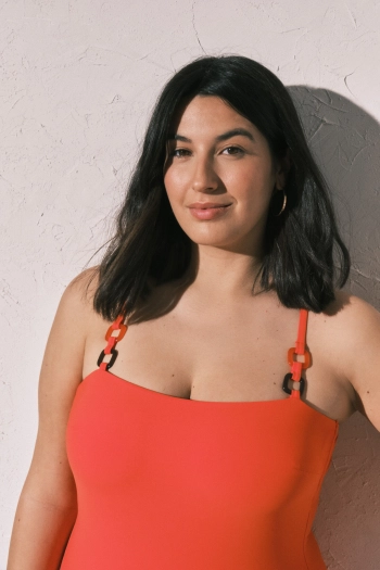 Купальник коригуючий з прямим вирізом помаранчевий