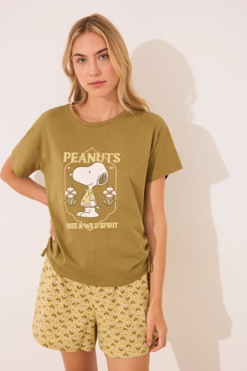 Коротка піжама кольору хакі Snoopy
