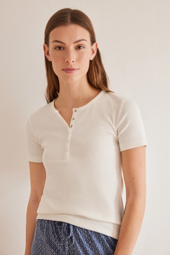 Біла бавовняна футболка Henley з коротким рукавом