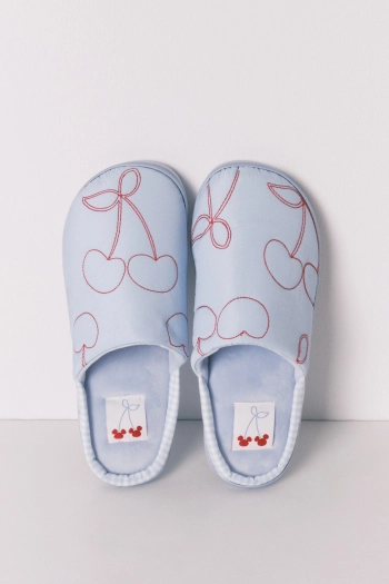 Домашні капці сині з вишеньками