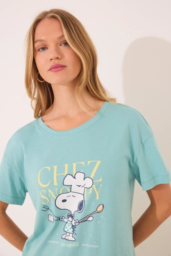 Довга нічна сорочка Snoopy зеленого кольору з бавовни