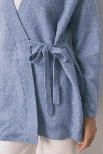 Синий трикотажный кардиган-халат миди