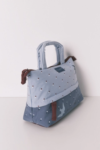 Большая синяя косметичка с принтом птиц