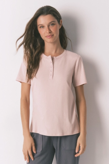 Рожева футболка в рубчик із люрексом