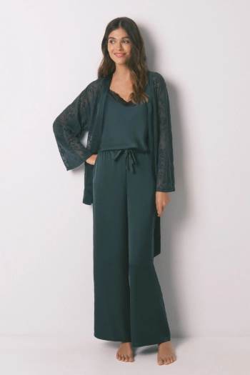 Зелений атласний піжамний комплект