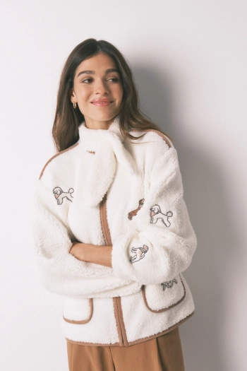 Короткий халат із флісу з аплікаціями у вигляді собачок