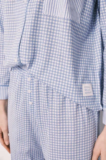 Довга піжама сорочкового типу у синю клітинку Vichy