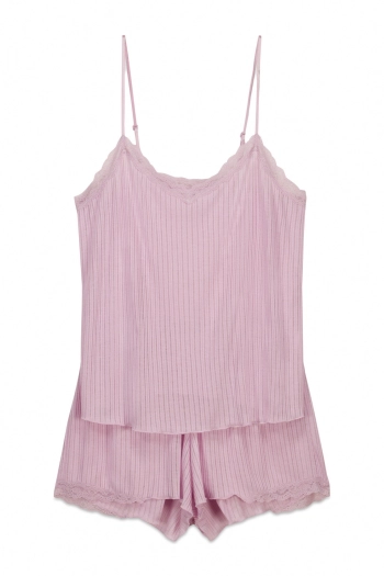 Рожева коротка піжама з м'якого трикотажу в рубчик