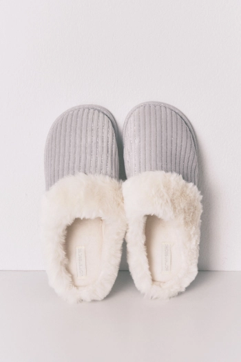 Домашні капці сірі з люрексом в рубчик