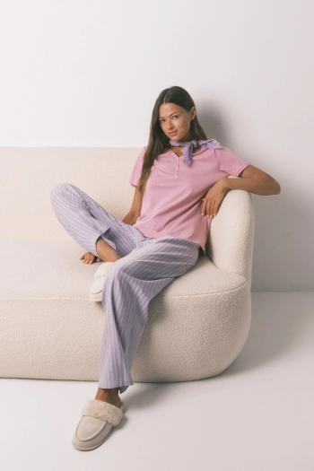 Длинные фланелевые брюки в разноцветную полоску