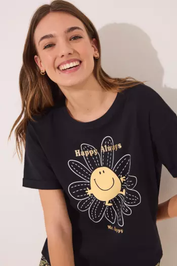 Черная короткая пижама Smiley из хлопка