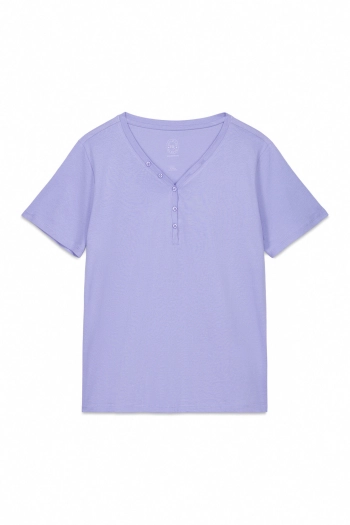 Блакитна бавовняна футболка з V-вирізом