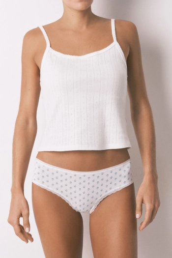 Широкие белые трусики бразилиана с цветочным принтом