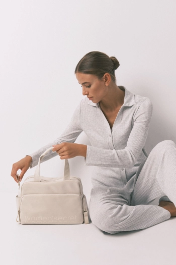 Довга сіра піжама з бавовни в рубчик