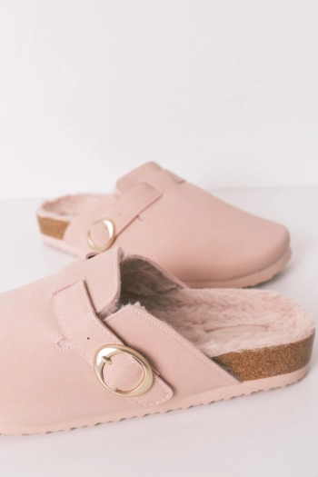 Рожеві капці-сабо з хутром