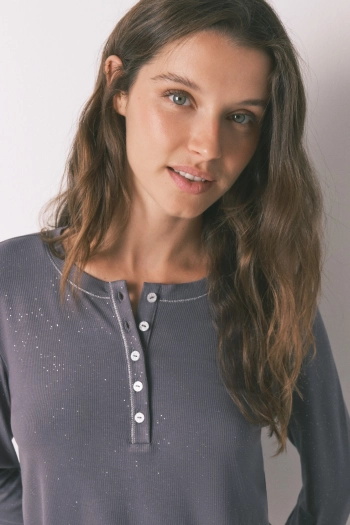 Сірий лонгслів у рубчик із люрексом