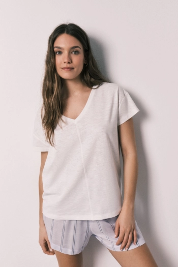 Короткая пижама в полоску из хлопка и вискозы