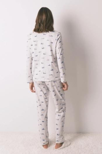 Длинная пижама из 100% хлопка серая с принтом