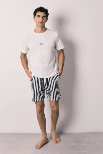 Чоловіча коротка піжама у смужку зі 100% бавовни