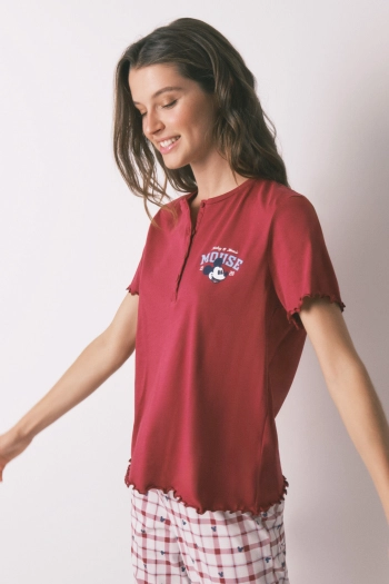 Длинная красная хлопковая пижама Mickey