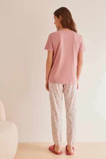 Пижама с короткими рукавами из хлопка с цветочным принтом