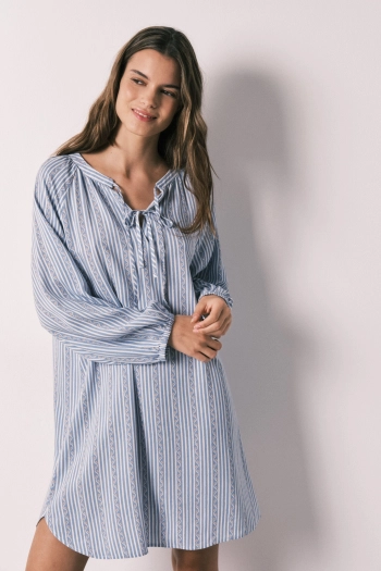 Ночная рубашка короткая вискозная в полоску синяя