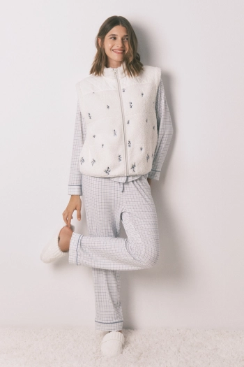 Короткий жилет з м'якого флісу білий з вишивкою