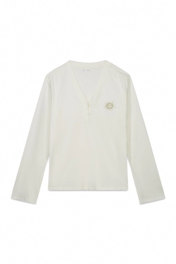 Біла бавовняна футболка з довгим рукавом