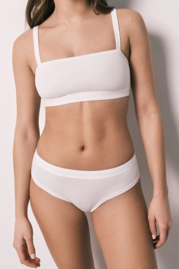 Белые широкие трусики-бразилиана из хлопка в рубчик